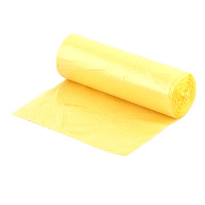 Takarítótáskák, 35L, 50x60 cm, 50 db/tekercs, HDPE anyag, sárga szín