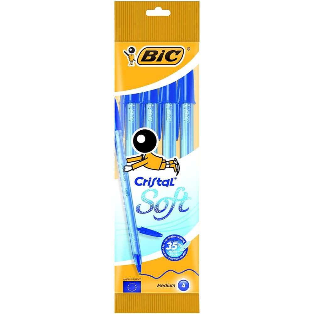 Set 4 Pixuri BIC Cristal Soft, Varf 1.2 mm, Albastre