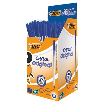 Set 50 Pixuri BIC Cristal, Varf 1 mm, Albastre, Corp Plastic Transparent/Albastru Set 50 Pixuri BIC Cristal, Varf 1 mm, Albastre, Corp Plastic Transparent/Albastru