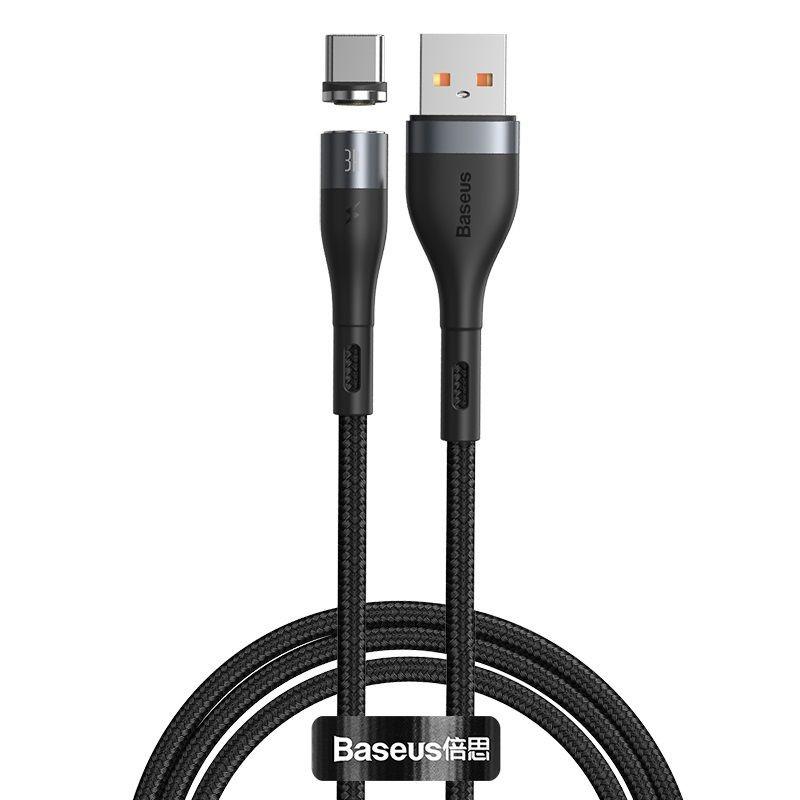 Cablu pentru incarcare si transfer de date Baseus Magnetic Zinc, USB/USB Type-C, 3A, 1m, Negru