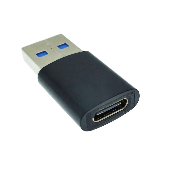 Adaptor OTG USB 3.1 tata la USB tip C mama, carcasa aluminiu, Data C 080, alimentare si transfer de date, negru Negru