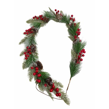 Crenguta de brad decorativa cu merisoare, Craciun, Atelier, Verde/Rosu, 100cm Crenguta de brad decorativa cu merisoare, Craciun, Atelier, Verde/Rosu, 100cm