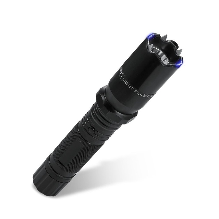 Lanterna, functie de soc electric, Aluminiu, baterie cu acumulator, Negru