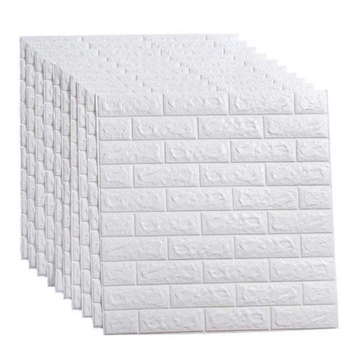 Set 20 x Tapet 3D Autocolant alb, design caramida, rezistent la apa, 70cm x 77cm x 6 mm, Urban Trends ®