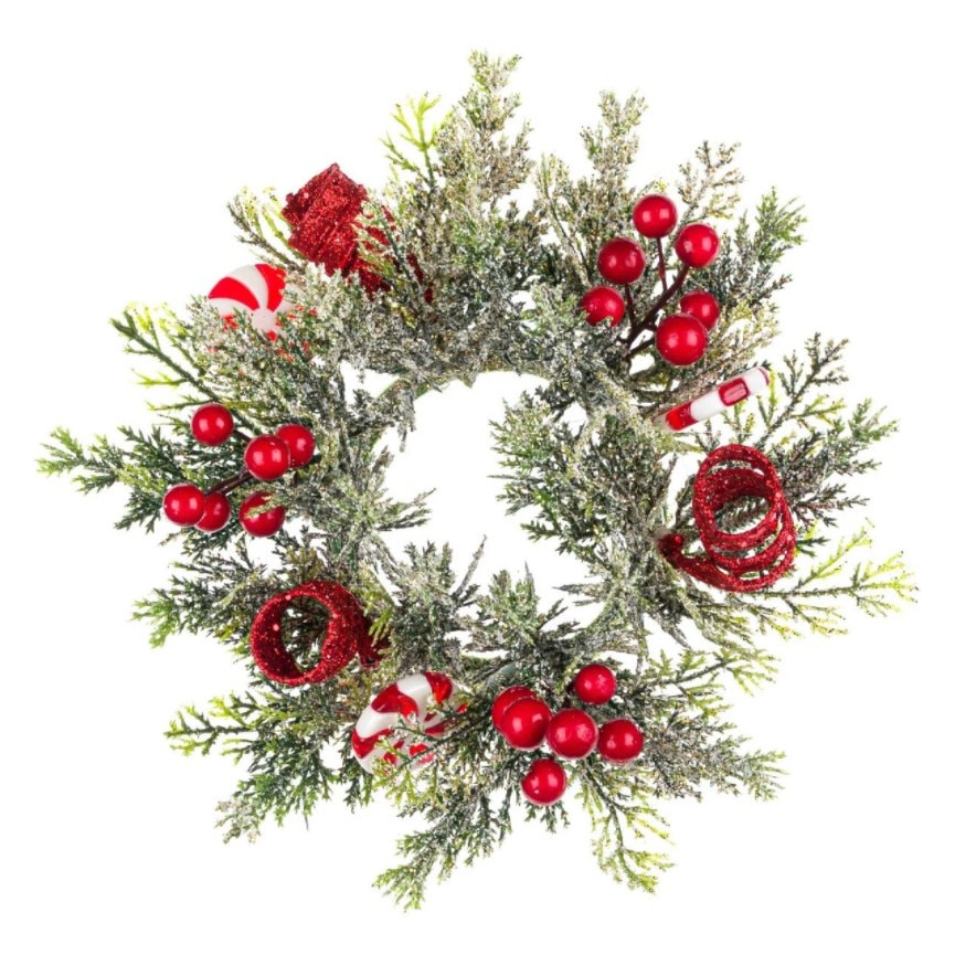 Decoratiune pentru masa de Craciun, Zola®, de pus lumanare, cu acadea si fructe de padure, 24 cm