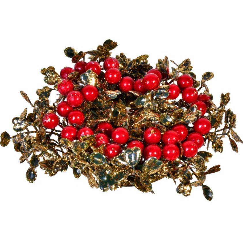 Decoratiune pentru masa de Craciun, Zola, de pus lumanare, cu bilute rosii, 14 cm