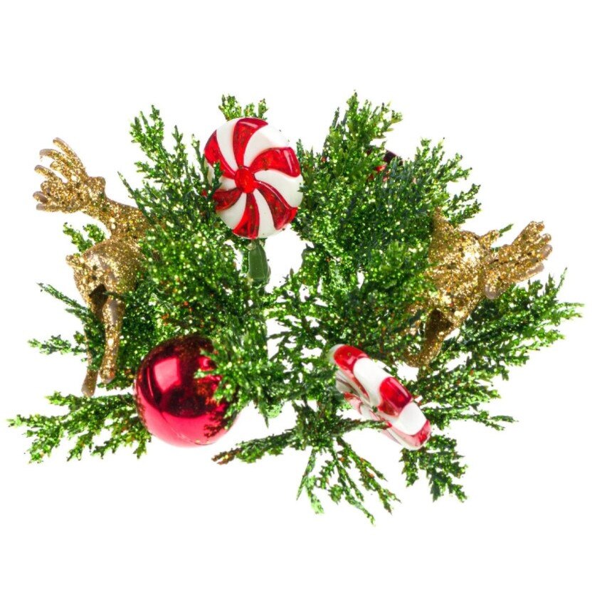 Decoratiune pentru masa de Craciun, Zola, de pus lumanare, cu Ren si acadea, 14 cm