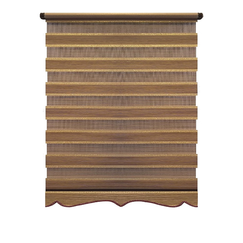 Jaluzea tip Rulou textil Maxi cu Terminatie Decorativa,Rolete Zebra Day & Night Luxury,Exclusive New Collection,Model cu insertie de sclipici ,250x170cm,DV05,culoare maro deschis,accesorii albe