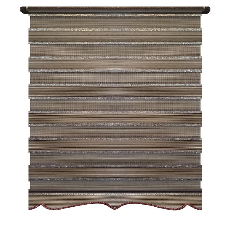 Jaluzea tip Rulou textil Maxi cu Terminatie Decorativa,Rolete Zebra Day & Night Luxury,Exclusive New Collection,Model cu insertie de sclipici ,200x170cm,DV06,culoare maro inchis,accesorii albe