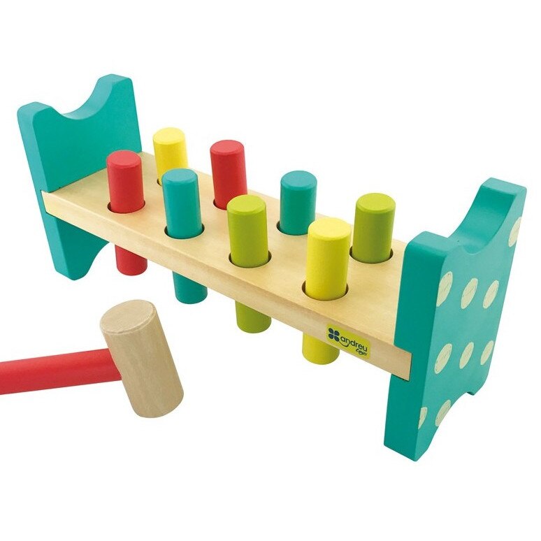 Bancuta cu ciocanel Montessori, din lemn, multicolor