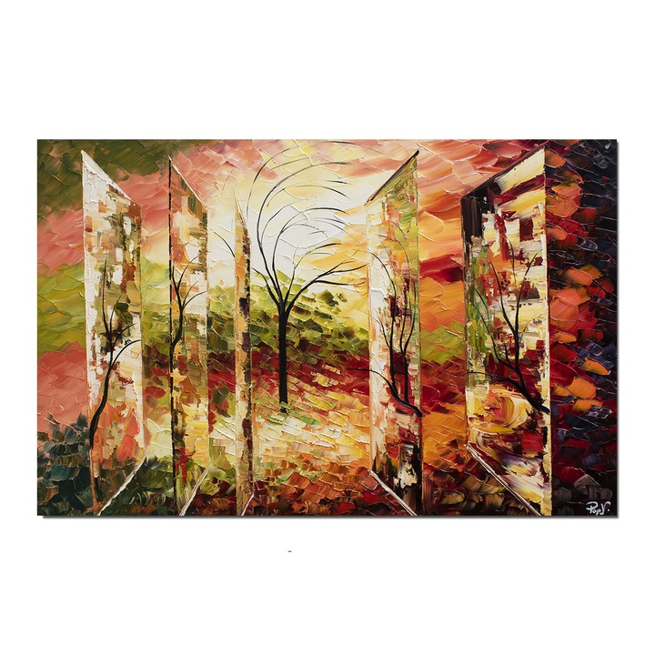 Tablou gigant pictat manual Artnova, Treptele vietii, 150x100cm pictura ulei pe panza in cutit efect 3D