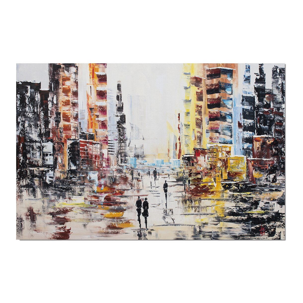 Tablou gigant pictat manual - Peisaj citadin modern abstract - 150x100cm pictura ulei pe panza in cutit efect 3D