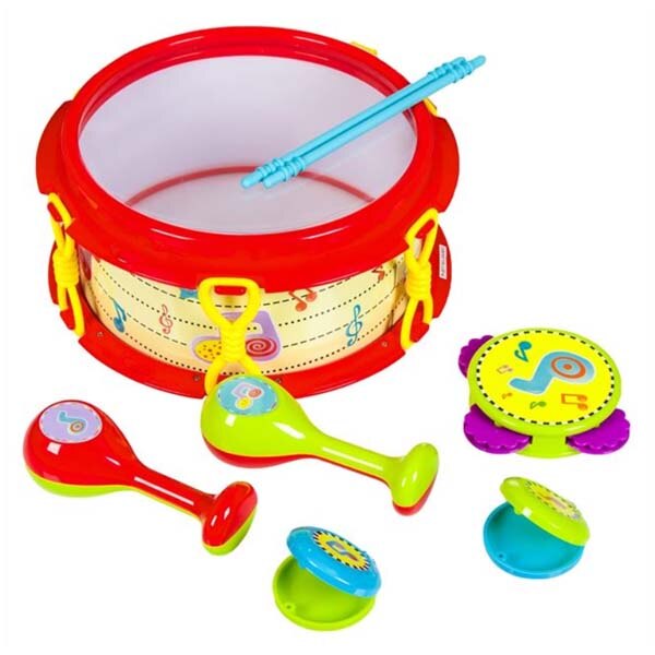 Toba pentru copii JMB, Cu bete pentru toba si maracas, 2 ani+, Rosu