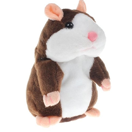 Jucarie Hamsterul vorbitor, repeta tot ce aude cu o voce amuzanta in timp ce se misca, distractie in familie, 15 cm, alb/maro
