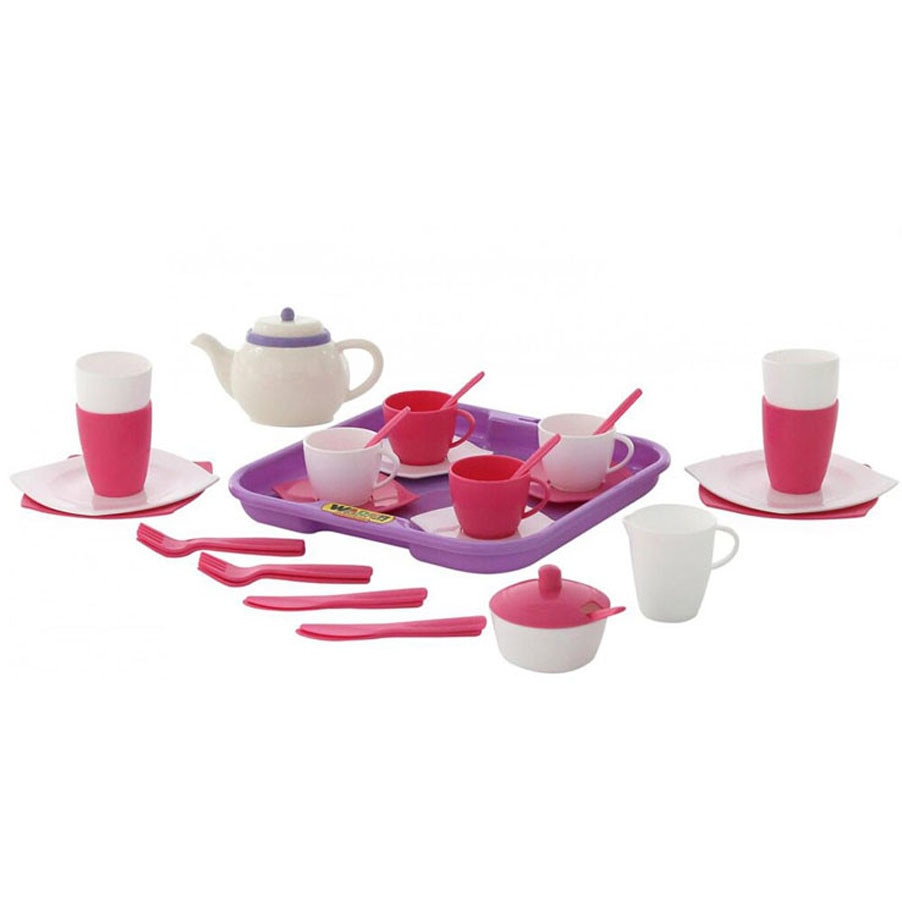 Set ceai, 35 piese, alb cu roz