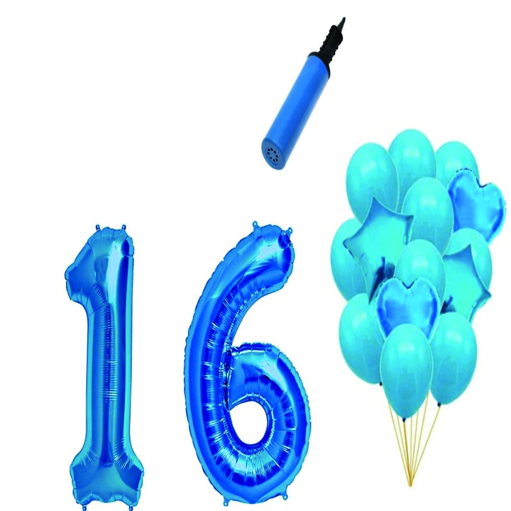 Set 16 baloane aniversare 16 ani , Albastru