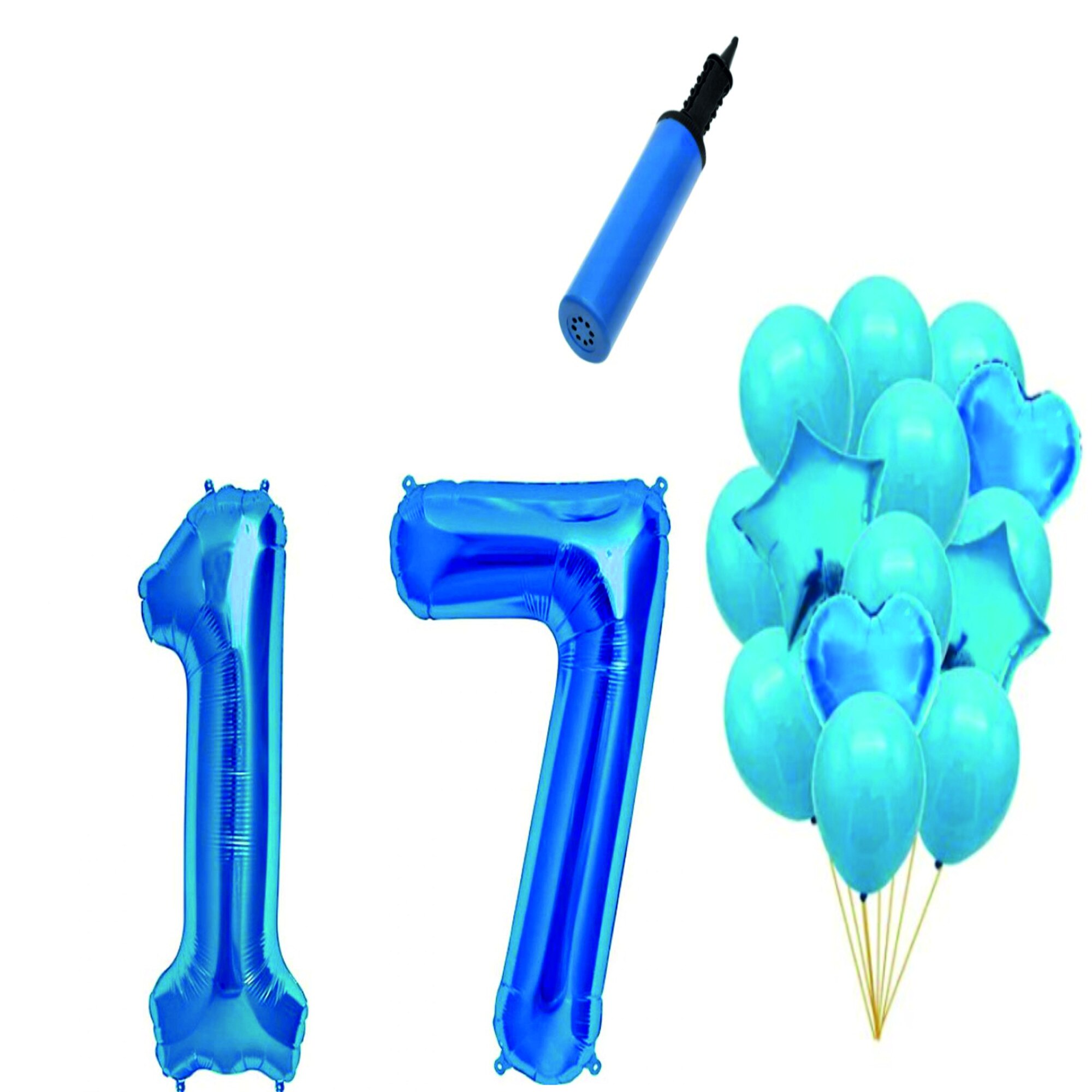 Set 16 baloane aniversare 17 ani , Albastru