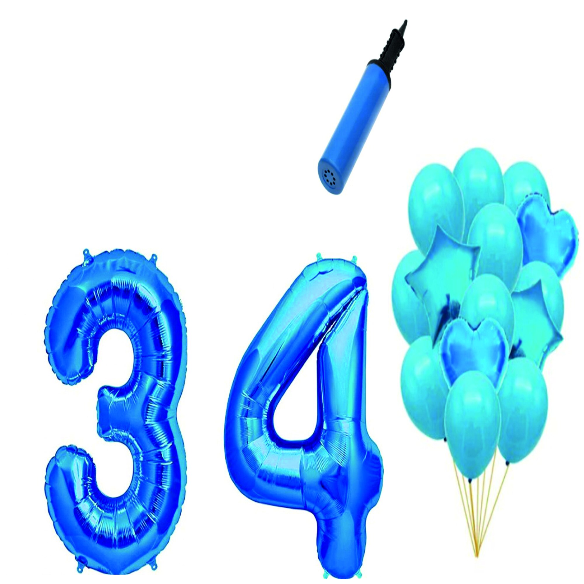Set 16 baloane aniversare 34 ani , Albastru