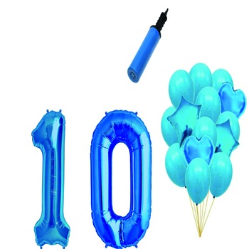Set 16 baloane aniversare 10 ani , Albastru Set 16 baloane aniversare 10 ani , Albastru