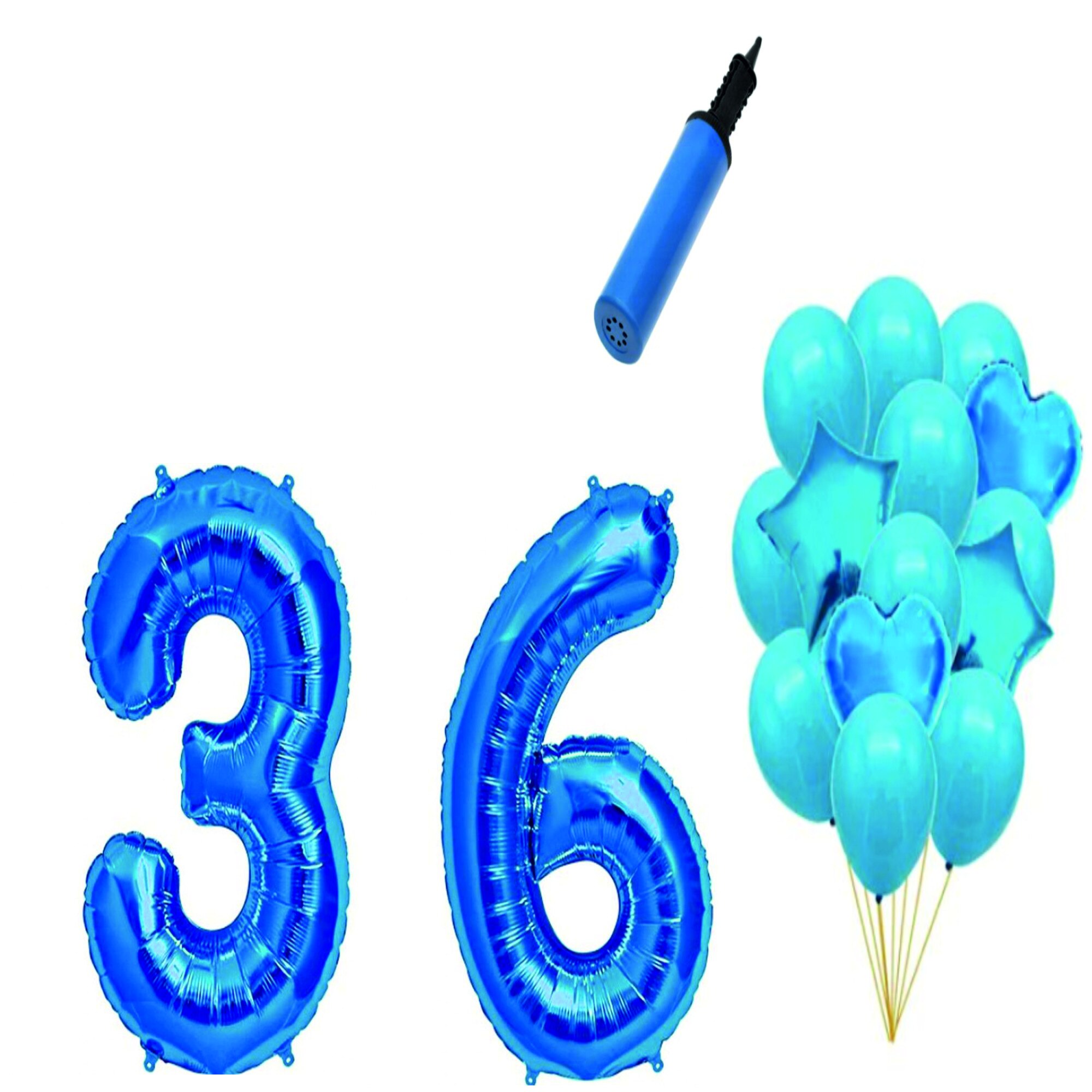 Set 16 baloane aniversare 36 ani , Albastru