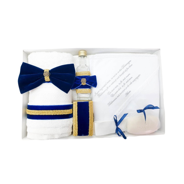 Trusou botez complet, 7 piese, culoare bleumarin