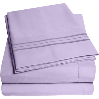 Set lenjerie de pat, cearceaf cu elastic, brodata, bumbac 100%, pat dublu extra, lila Set lenjerie de pat, cearceaf cu elastic, brodata, bumbac 100%, pat dublu extra, lila