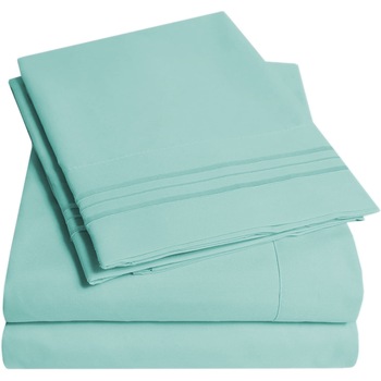 Set lenjerie de pat, cearceaf cu elastic, brodata, bumbac 100%, pat dublu XXL, verde Set lenjerie de pat, cearceaf cu elastic, brodata, bumbac 100%, pat dublu XXL, verde