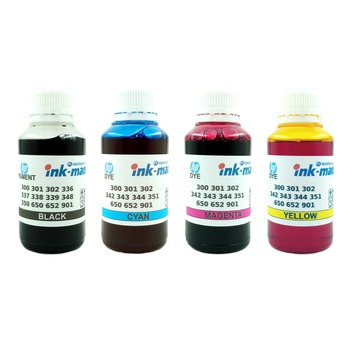 Cerneala Profesionala Compatibila HP , Set Refill cu 4 culori x 100 ml Black, Cyan, Magenta, Yellow Cerneala Profesionala Compatibila HP , Set Refill cu 4 culori x 100 ml Black, Cyan, Magenta, Yellow
