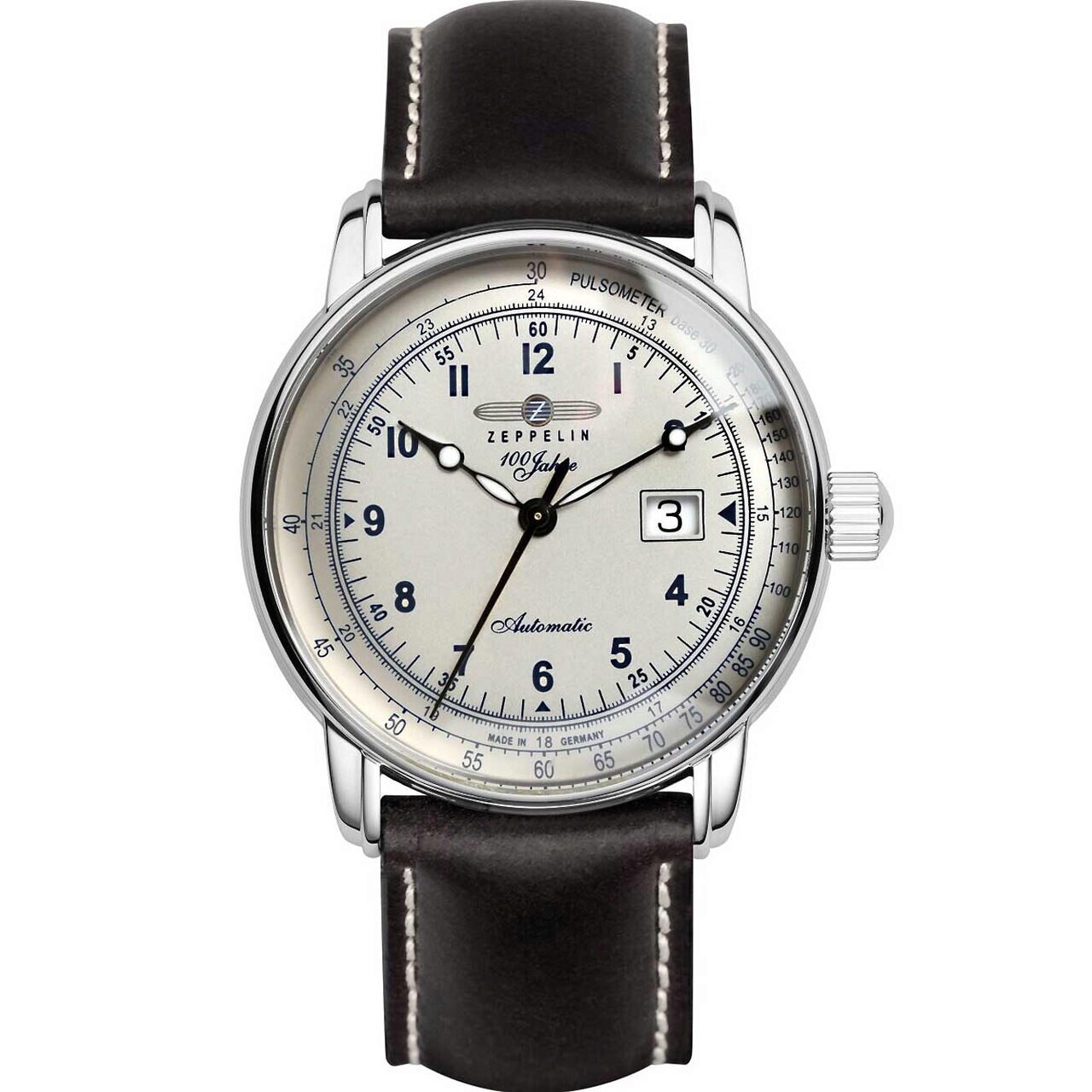 Ceas barbatesc Zeppelin 7654-4, Automatic, 43mm, 5ATM, Argintiu