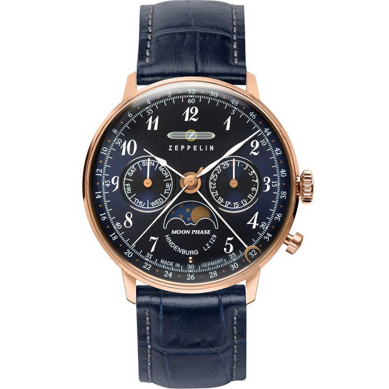 Ceas de dama Zeppelin 7039-3, Quartz, 36mm, 3ATM, Auriu