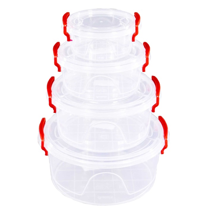 Set 4 cutii alimentare rotunde cu maner si capac Maya Sterk