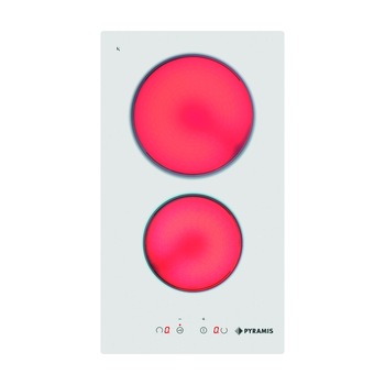Plita vitroceramica Pyramis 29HL 246 , 2 zone de gatit, 9 trepte de putere, Touch Control, Timer, Alb Plita vitroceramica Pyramis 29HL 246 , 2 zone de gatit, 9 trepte de putere, Touch Control, Timer, Alb