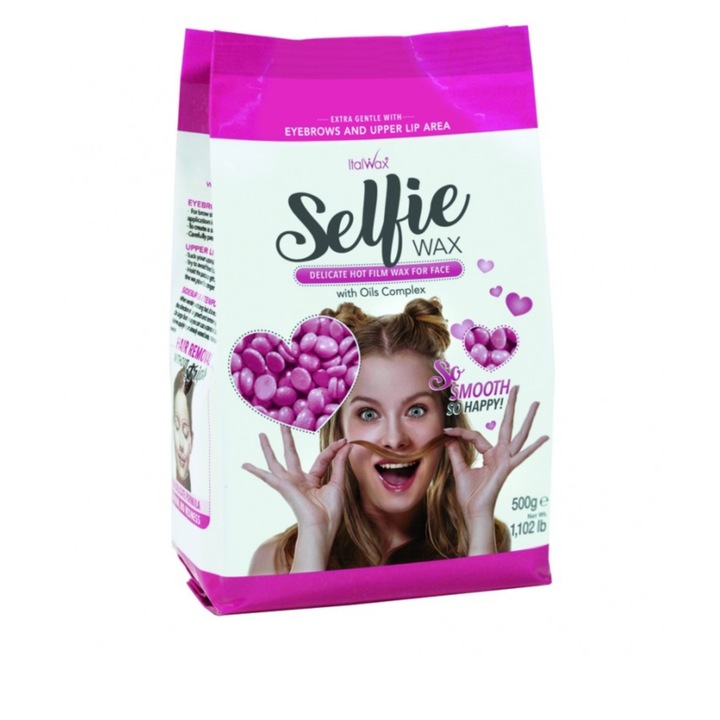 Ceara traditionala elastica pentru epilarea faciala tip granule, Selfie 500 g Italwax