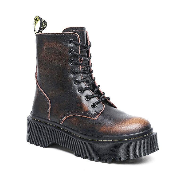 Bocanci piele naturala cu platforma neimblaniti Helter, ShoeFever, Vintage Brown