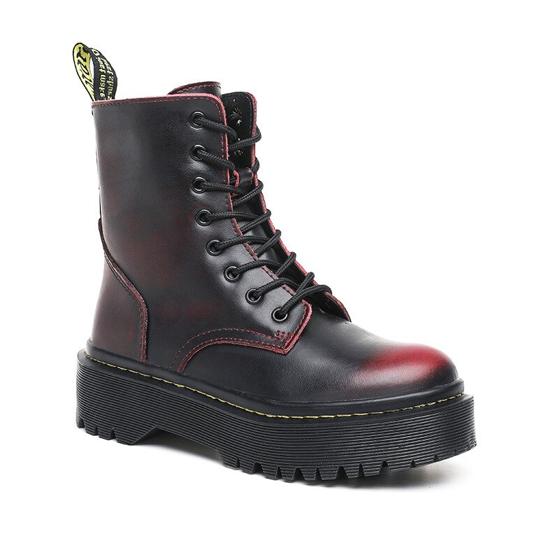 Bocanci piele naturala cu platforma neimblaniti Helter, ShoeFever, Vintage Red Sunburst