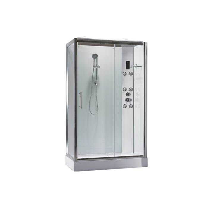 Kroner Vega Hidromasszázs zuhanykabin, téglalap alakú, króm profilú és átlátszó üveg, 120 x 80 x 218 cm, jobb