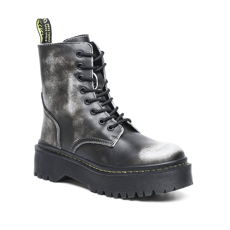 Bocanci piele naturala cu platforma neimblaniti Helter, ShoeFever, Vintage Gray