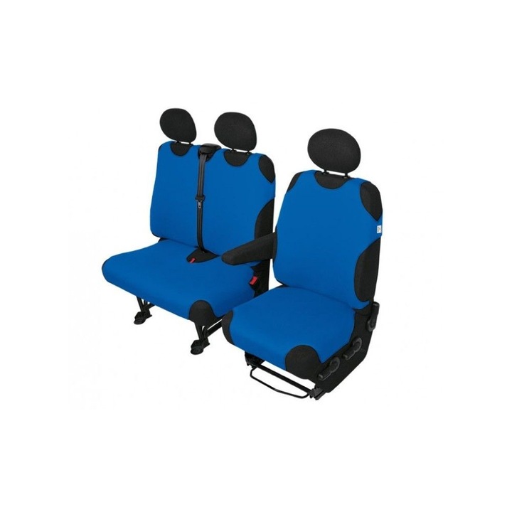 Set din 2 huse scaune auto tip maieu pentru microbuz / VAN 2+1 locuri, de culoare albastra, prindere usoara , din bumbac