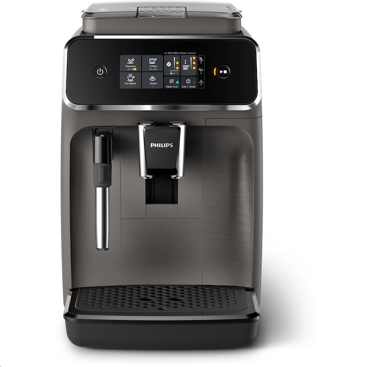 Кафеавтомат Philips EP2224/10, 2 напитки, Керамична мелница, Система за пенене на мляко, Сензорен екран, Черен
