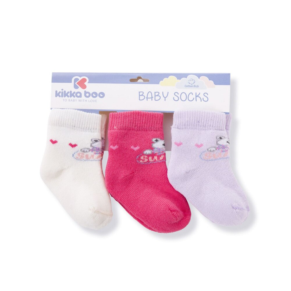 Set 3 perechi de sosete din bumbac flausate 2-3 ani Thermal Frogs Pink