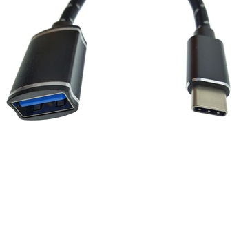 Adaptor premium OTG , USB 3.0 mama la USB tip C tata , Revolution 088, cablu cu invelis textil, carcasa aluminiu, negru Adaptor premium OTG , USB 3.0 mama la USB tip C tata , Revolution 088, cablu cu invelis textil, carcasa aluminiu, negru