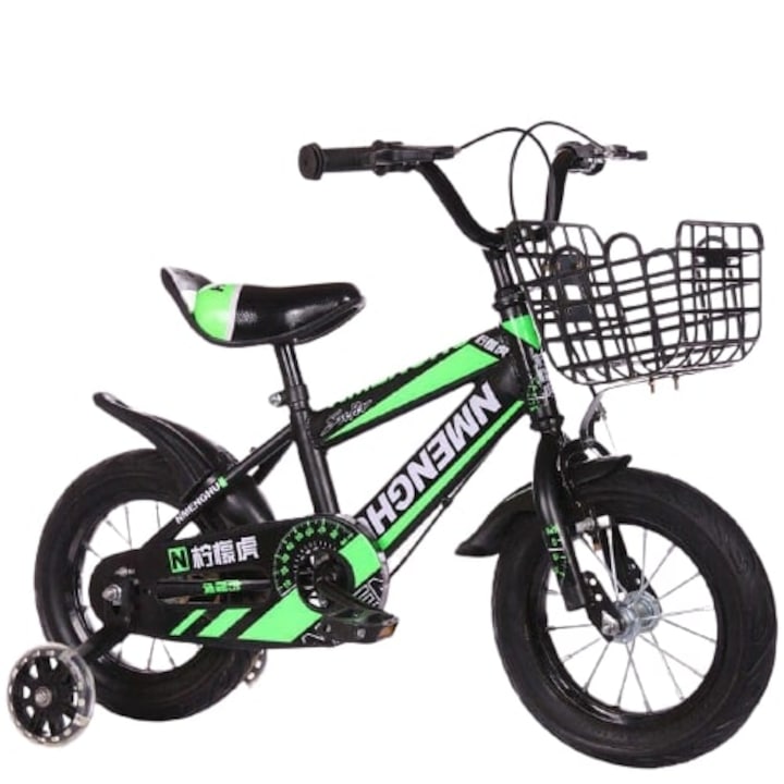Bicicleta copii, Go kart Noe ,dimensiune 14 inch,roti ajutatoare silicon,sonerie,cosulet,portbagaj ,varsta 3-5 ani,culoare verde