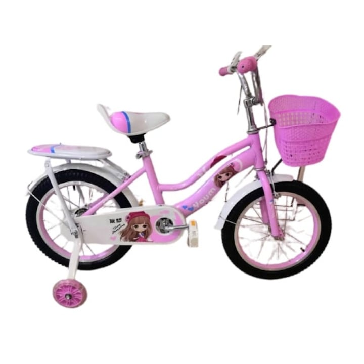 Велосипед Go Kart Glam 14 цола за момичета 3-5 години, помощни колела, калници, звънец, багажник и кош за играчки, розов цвят