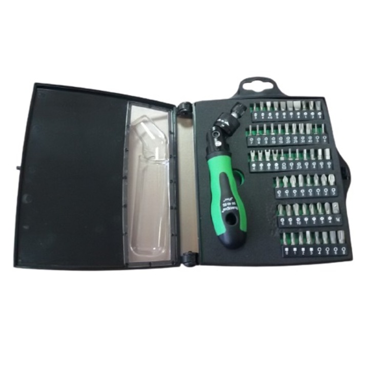 Surubelnita cu clicket si cap flexibil, Haupa, echipata cu 55 de biti uzuali