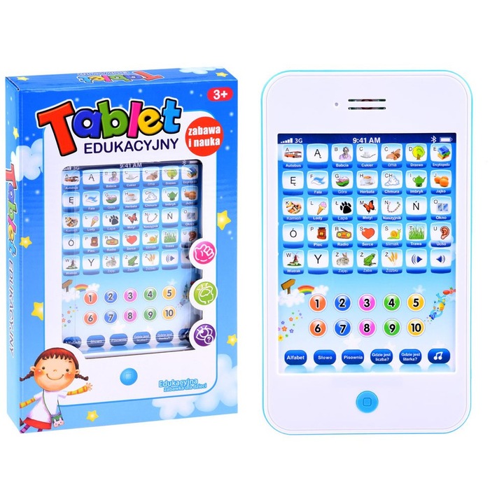 Interaktív LENGYEL oktatási tablet játék kék színben