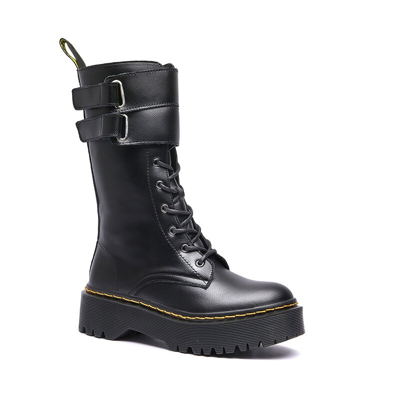 Bocanci piele cu platforma si catarame inalti HELTER Buckles