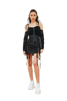 Rochie neagra din tafta si voal, Cactus the brand, negru, Negru Rochie neagra din tafta si voal, Cactus the brand, negru, Negru