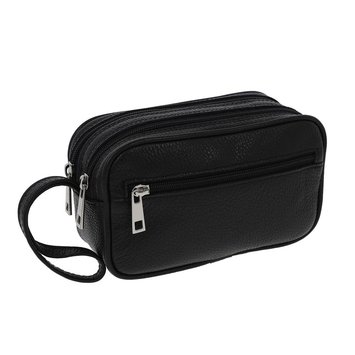 Borseta de mana din piele naturala moale neagra, model 013, MAGAZINULDEGENTI