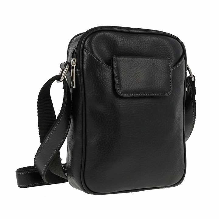 Borseta din piele naturala moale, neagra, model cu doua compartimente 045, MAGAZINUL DE GENTI