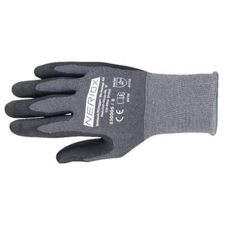 Manusi tricotate, din poliester, set de 12 perechi, Neriox, Grip, gri/ negre, 530005.0600